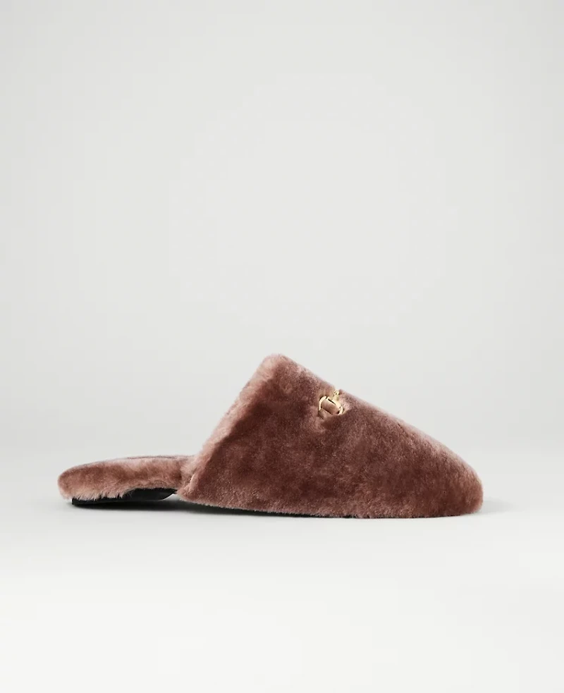 Ann Taylor Weekend Collection Horsebit Fuzzy Slide Flat Women's