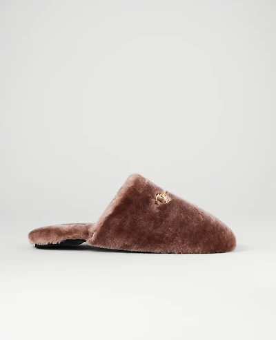 Ann Taylor Weekend Collection Horsebit Fuzzy Slide Flat Women's