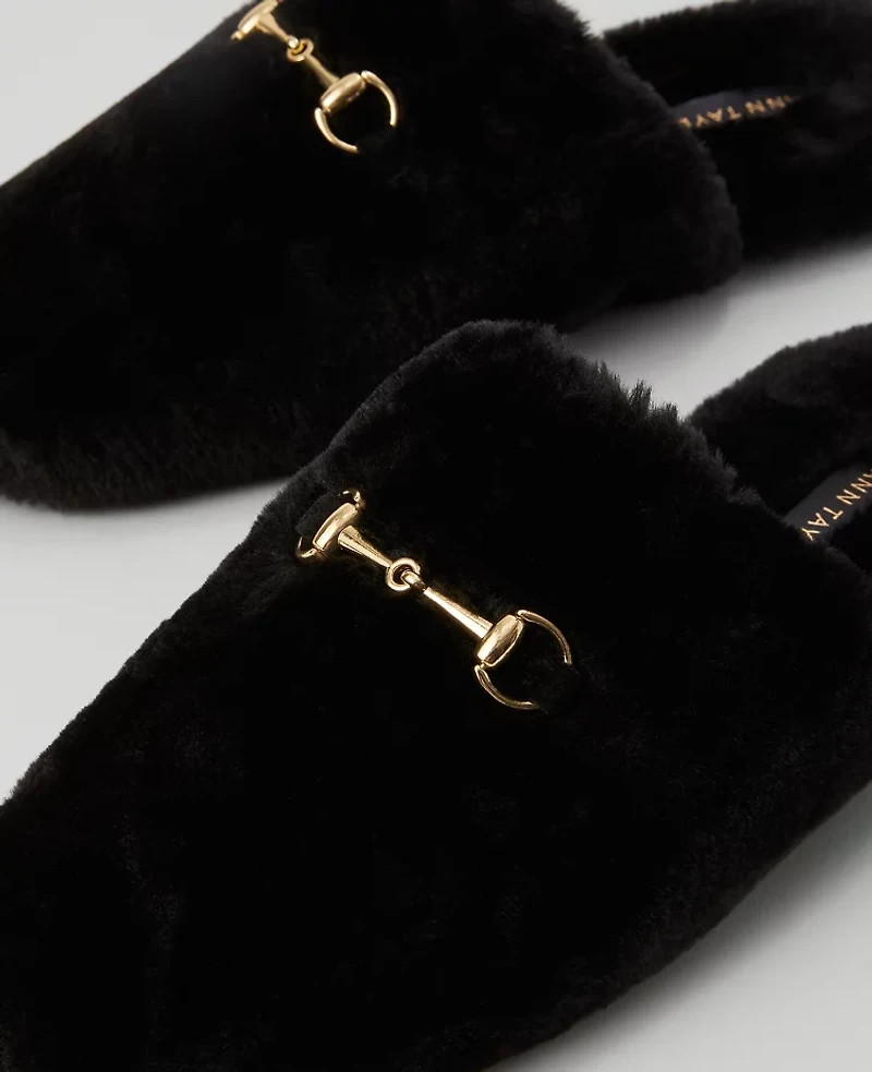 Ann Taylor Weekend Collection Horsebit Fuzzy Slide Flat Women's