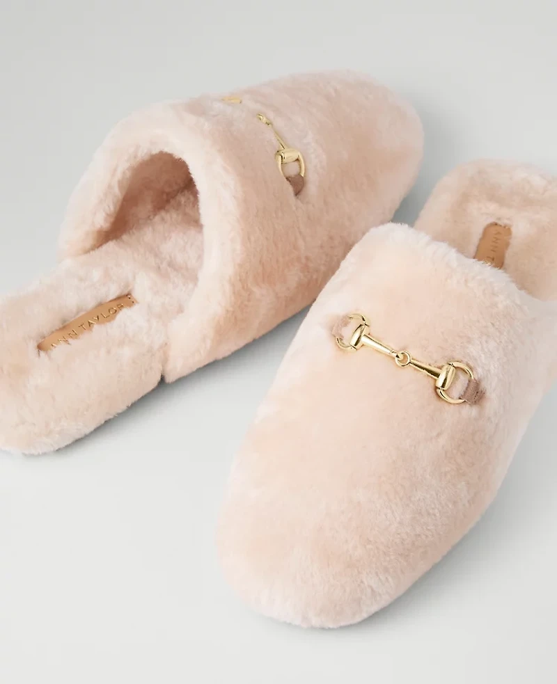 Ann Taylor Weekend Collection Horsebit Fuzzy Slide Flat Women's
