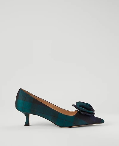 Ann Taylor Nip-Toe Kitten-Heel Satin Rosette Pump 6 Night Sky Women's