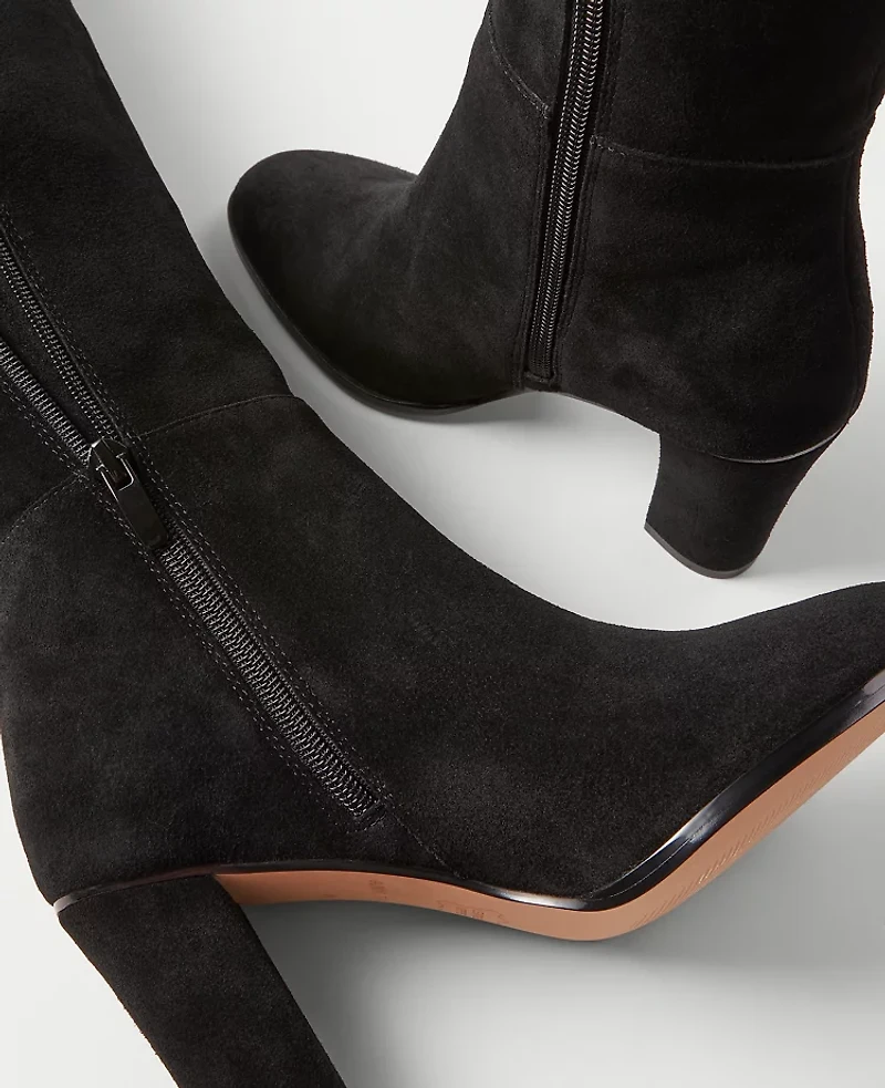 Ann Taylor Over The Knee Suede Block Heel Boot 1/2 Black Women's