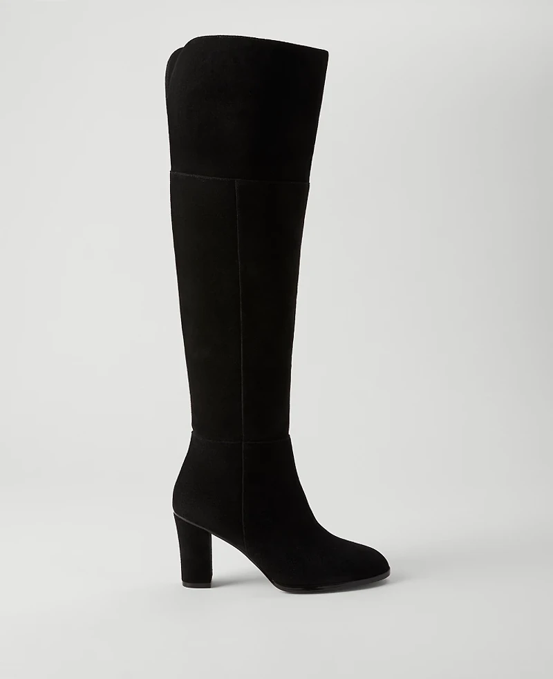 Ann Taylor Over The Knee Suede Block Heel Boot 1/2 Black Women's