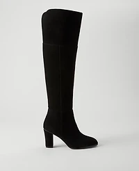 Ann Taylor Over The Knee Suede Block Heel Boot 1/2 Black Women's