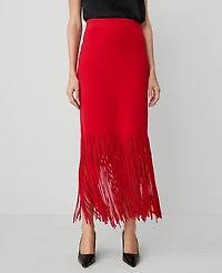 Ann Taylor Petite Silky Fringe Sweater Skirt Iconic Red Women's
