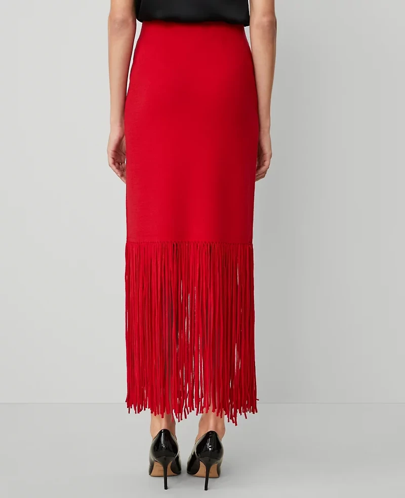 Ann Taylor Petite Silky Fringe Sweater Skirt Iconic Red Women's