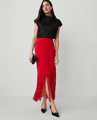 Ann Taylor Petite Silky Fringe Sweater Skirt Iconic Red Women's