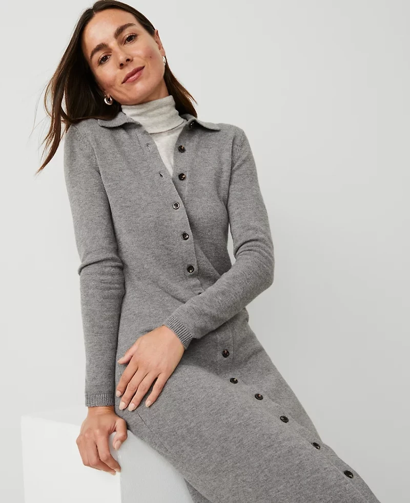 Ann Taylor Weekend Collection Collared Sweater Dress Size XS Medium Heather Grey Women's