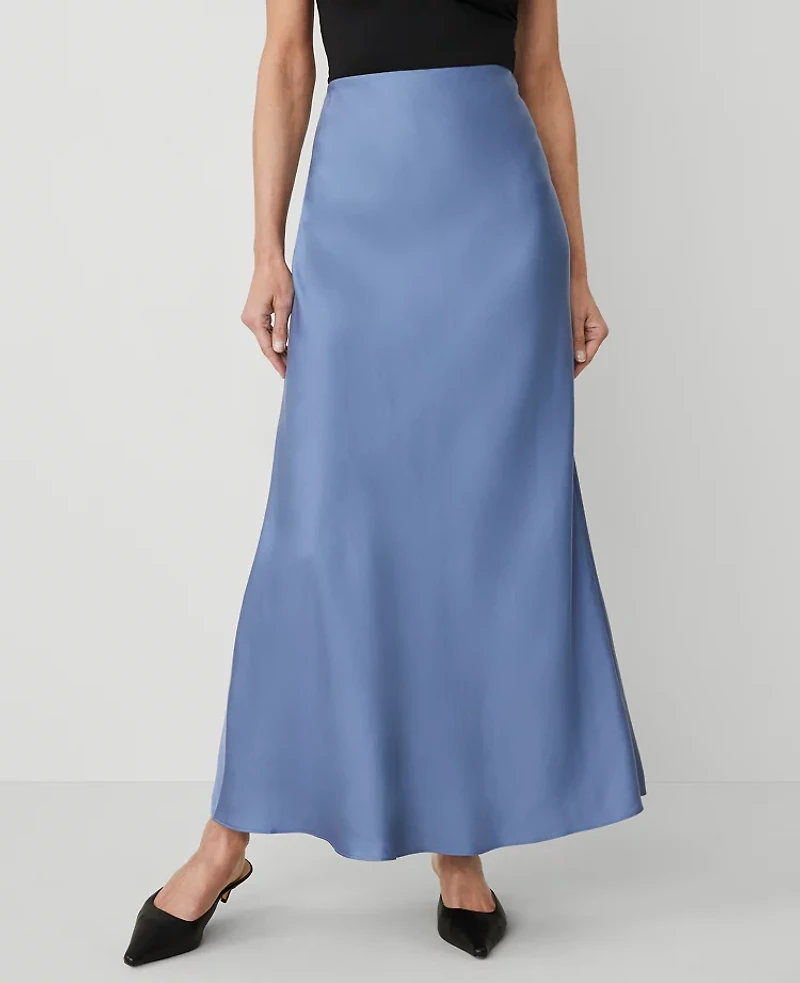 Ann Taylor Sateen Bias Maxi Slip Skirt Colony Blue Women's