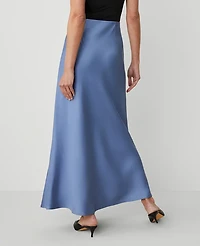 Ann Taylor Sateen Bias Maxi Slip Skirt Colony Blue Women's