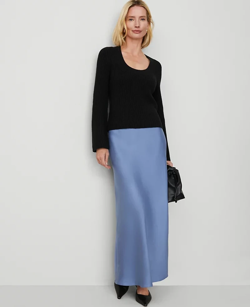Ann Taylor Sateen Bias Maxi Slip Skirt Colony Blue Women's