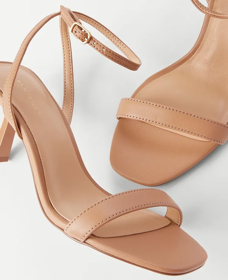 Ann Taylor Stiletto Ankle Strap Leather Sandal Size 8 1/2 Desert Sand Women's