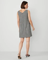 Ann Taylor Houndstooth V-Neck Sleeveless Shift Dress Size 0 Black/White Multi Women's