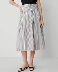 Ann Taylor Striped Belted Yoke Midi Skirt Size 4 Black Women's