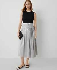 Ann Taylor Striped Belted Yoke Midi Skirt Size 4 Black Women's