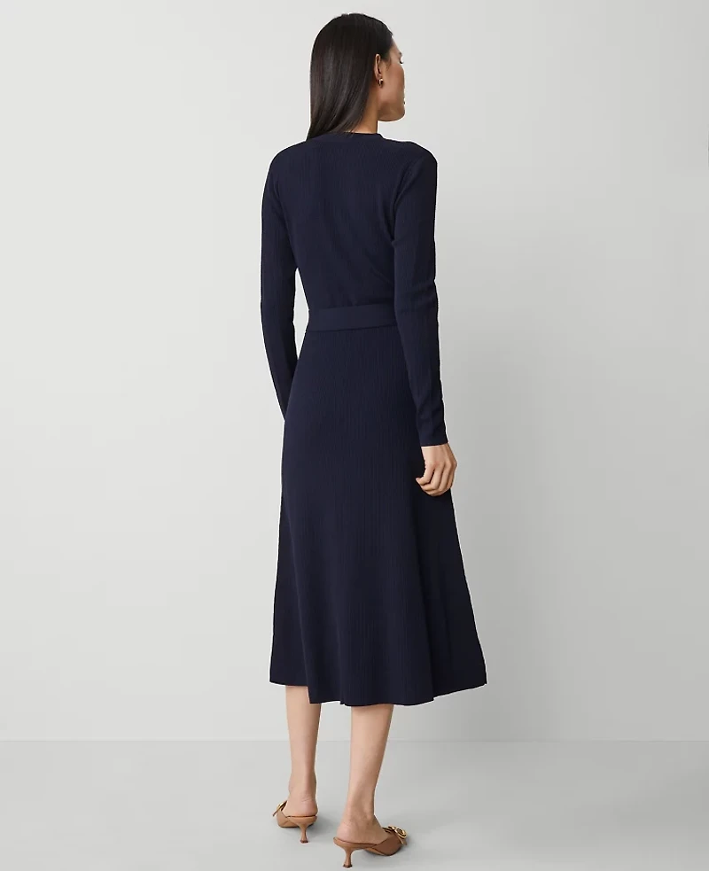 Ann Taylor Ribbed Henley Sweater Dress Night Sky Women's