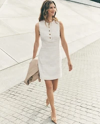 Ann Taylor Tweed Button Shift Dress Ivory Texture Women's