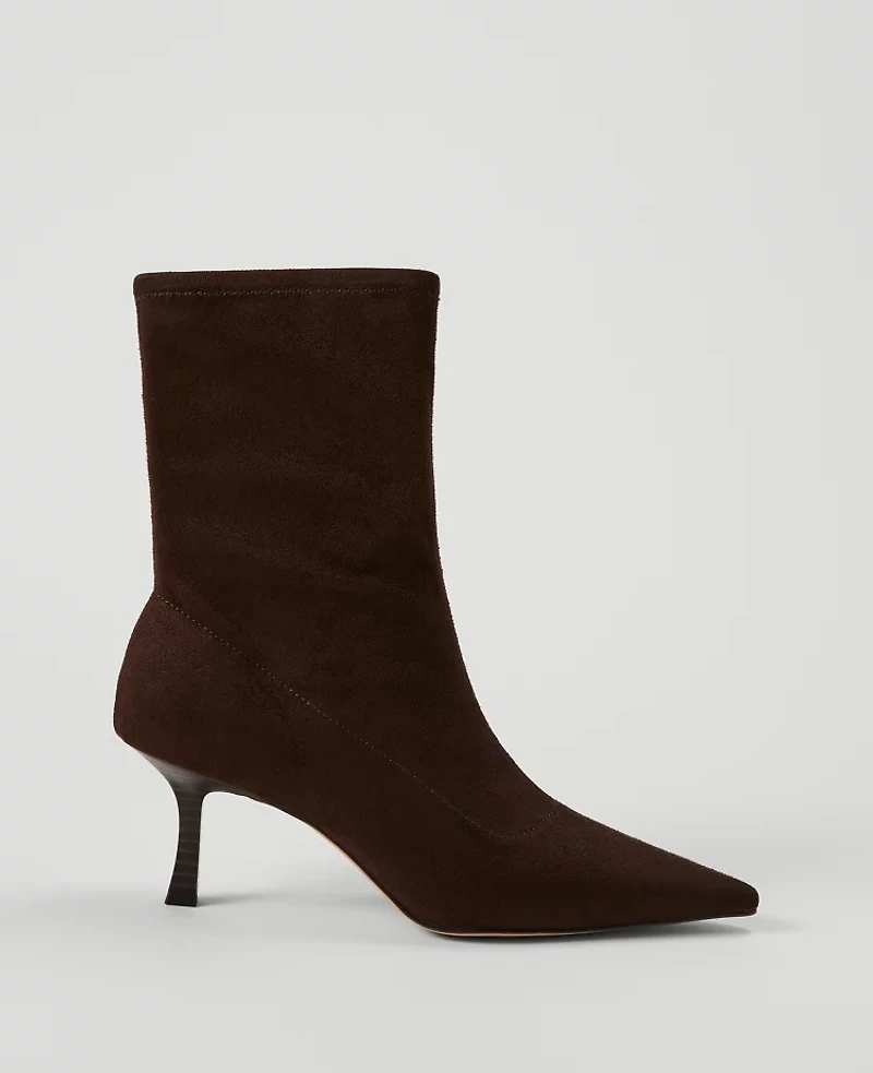 Ann Taylor Microstretch Suede Pointy Toe Bootie Size 9 1/2 Pure Chocolate Women's