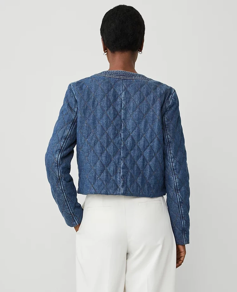 Ann Taylor Denim Quilted Jacket Size XS Mid Indigo Wash Women's