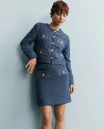 Ann Taylor Denim Quilted Jacket Size XS Mid Indigo Wash Women's