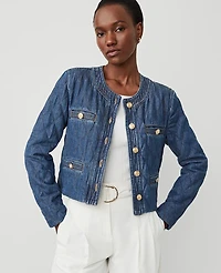 Ann Taylor Denim Quilted Jacket Size XS Mid Indigo Wash Women's