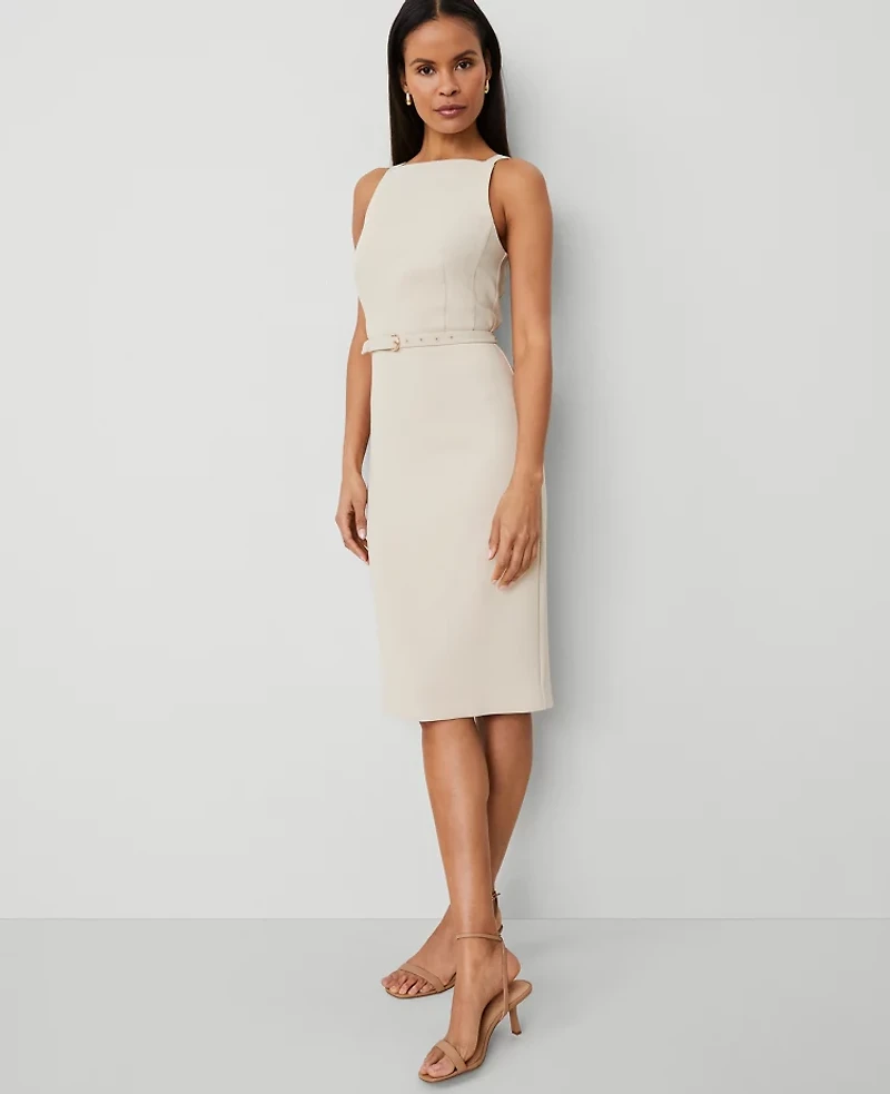 Ann Taylor Belted Sheath Dress Size 16 Toasted Oat Women's