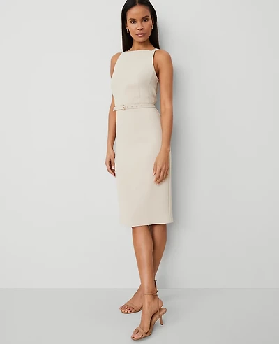 Ann Taylor Belted Sheath Dress Size 16 Toasted Oat Women's