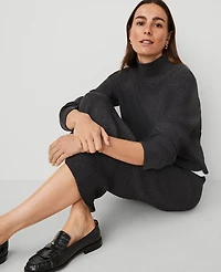 Ann Taylor Weekend Collection Ribbed Mock Neck Sweater Size Large Heathered Onyx Women's