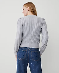 Ann Taylor Petite Ribbed Puff-Sleeve Sweater Magnesium Women's