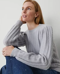 Ann Taylor Petite Ribbed Puff-Sleeve Sweater Magnesium Women's