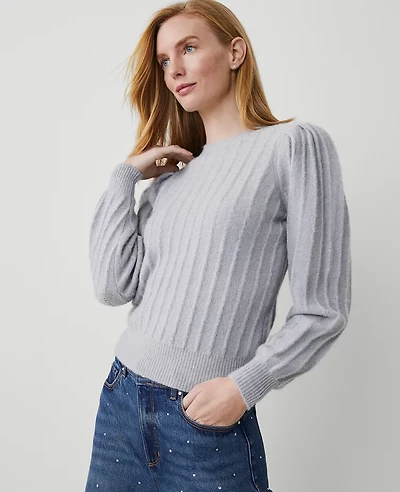 Ann Taylor Petite Ribbed Puff-Sleeve Sweater Size XL Magnesium Women's