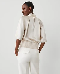 Ann Taylor Studio Collection Silk Mock Neck Top Size Medium Ivory Whisper Women's