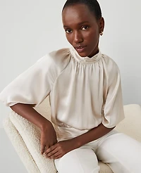 Ann Taylor Studio Collection Silk Mock Neck Top Size Medium Ivory Whisper Women's