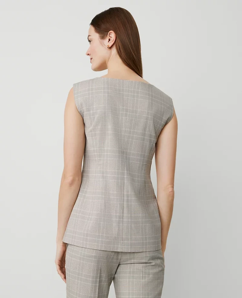 Ann Taylor Plaid Square Neck Vest Cashew Beige Women's