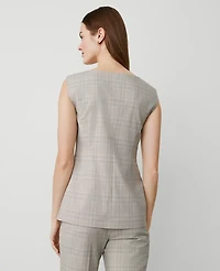Ann Taylor Plaid Square Neck Vest Cashew Beige Women's