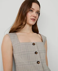 Ann Taylor Plaid Square Neck Vest Cashew Beige Women's