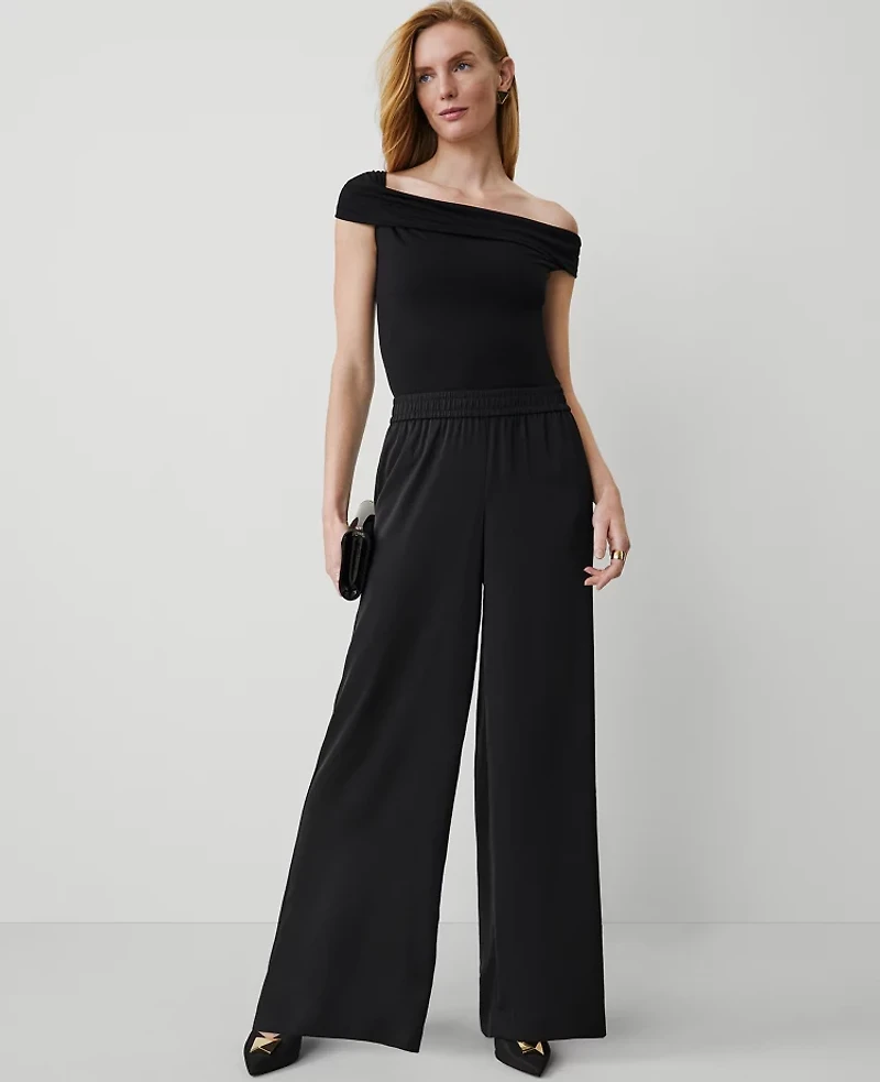Ann Taylor The Tall Perfect Wide-Leg Pant in Satin Size Small Black Women's