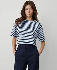 Ann Taylor Weekend Collection Striped Dolman T-Shirt Pristine Blue Women's