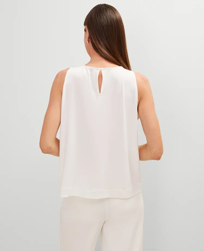 Ann Taylor Mixed Media Gathered Sleeveless Top Size Medium Winter White Women's