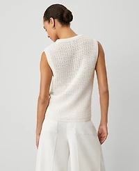Ann Taylor Weekend Collection Open-Stitch Sweater Shell Top Size Large Winter White Women's