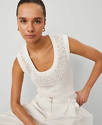 Ann Taylor Weekend Collection Open-Stitch Sweater Shell Top Size Large Winter White Women's
