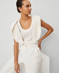 Ann Taylor Weekend Collection Open-Stitch Sweater Shell Top Size Large Winter White Women's