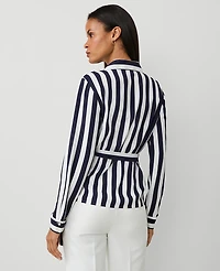 Ann Taylor Striped Collared Wrap Blouse Size XS Night Sky Women's