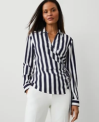 Ann Taylor Striped Collared Wrap Blouse Size XS Night Sky Women's