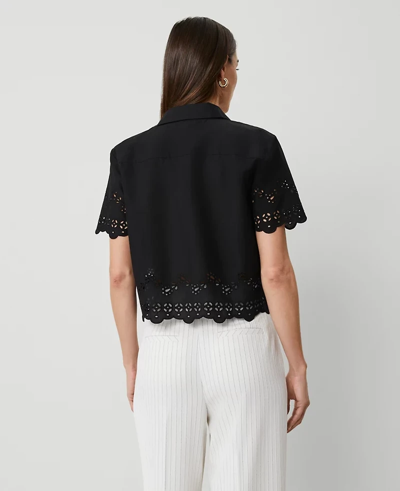 Ann Taylor Eyelet Modern Blouse Black Women's