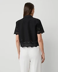 Ann Taylor Eyelet Modern Blouse Black Women's