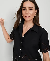 Ann Taylor Eyelet Modern Blouse Black Women's