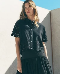 Ann Taylor Eyelet Modern Blouse Black Women's