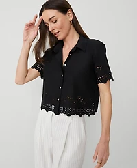 Ann Taylor Eyelet Modern Blouse Black Women's