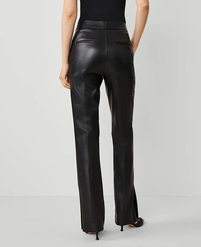 Ann Taylor The Petite Skinny Flare Pant with Vent Hem in Faux Leather Size 0 Black Women's